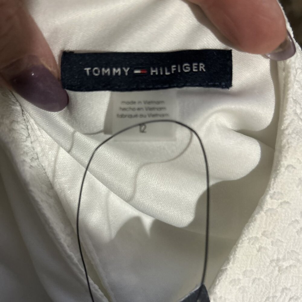 Tommy Hilfiger White Ruffle Fit Flair Sleeveless Shift Dress Biz Classic Prep - Picture 10 of 12